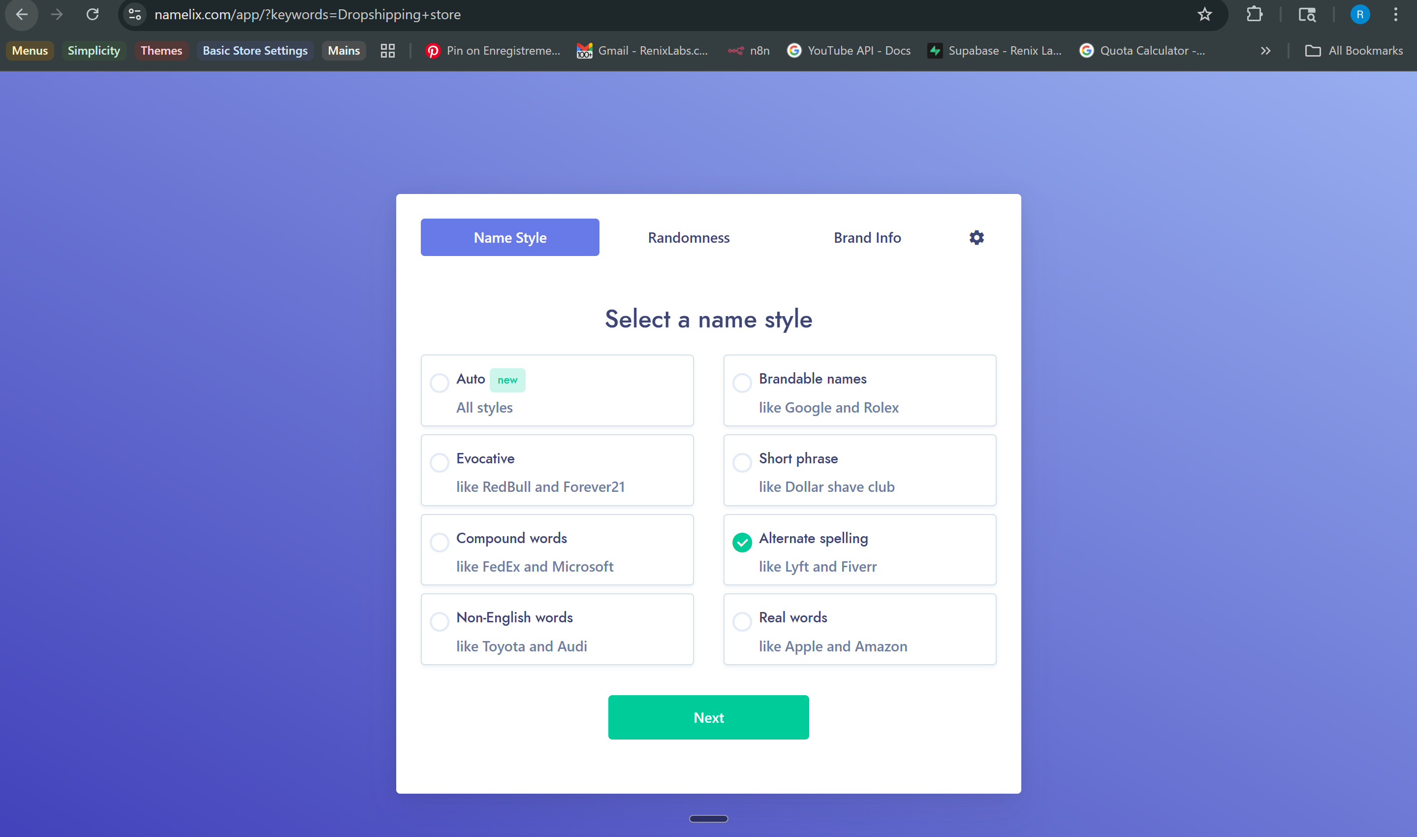 Namelix — name style selection